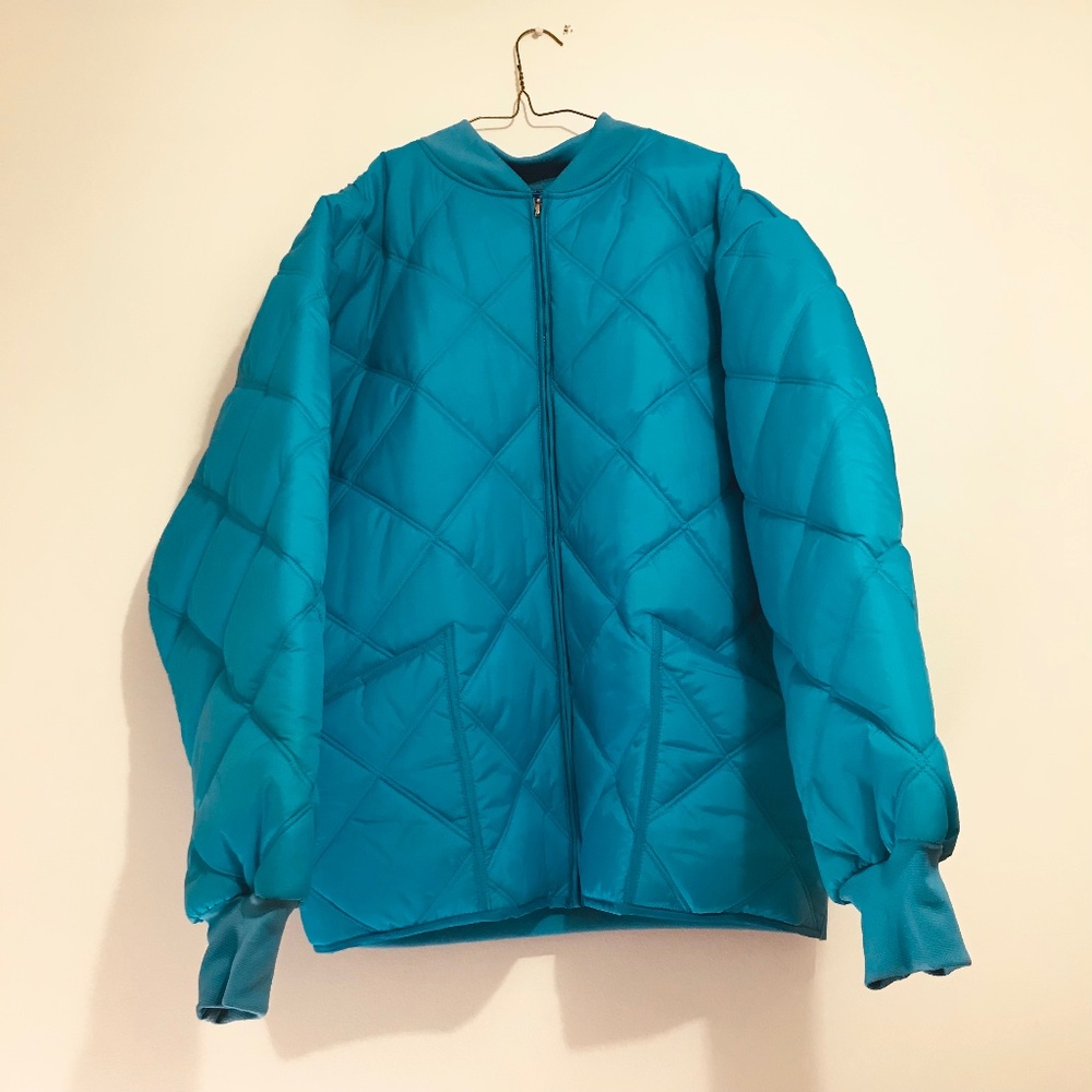 90s Vintage Winlott Blue Bomber Quilted Nylon Jacket L Zip Up Coat Streetwear
